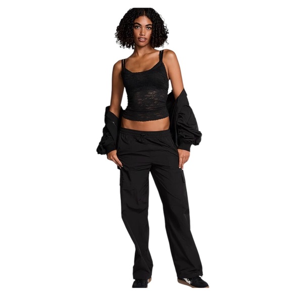 Victoria’s Secret Angels Camisole Y2K Top Built in Bra Licorice Black Lace L - Picture 2 of 11